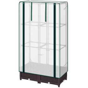 Garden Bed with Trellis, Outdoor Plant Box with PE Cover, Drainage Holes and Zipper Door, 31.5" x 15.7" x 48.8", Brown