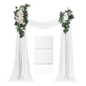 Artificial Wedding Arch Flowers Kit, White Wedding Arch Flowers with Drapes Kit (Pack of 4) - 2 Pcs Floral Arrangement, 2 Pcs Sheer Drapes