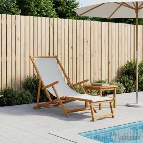 Folding Sun Lounger 3 Position Solid Eucalyptus Wood Cream