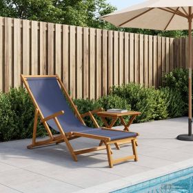Folding Sun Lounger 3 Position Solid Eucalyptus Wood Blue