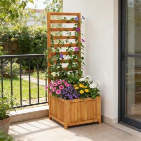 48 Inch Wood Raised Garden Bed with Trellis with Drainage Holes for Indoor and Outdoor Settings, Such As Porch, Patio or Balcony