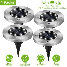 Solar Ground Lights, IP65 Waterproof Outdoor In-Ground Lamp with 8 LED Beads, 600mAh Battery, Light-Sensor Activated for Yard, Pathway