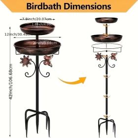 42 Inch Heavy Duty Metal Bird Bath, Double Tier Pedestal Bird Feeder with Large Water Basin, Rustproof Outdoor Garden Decor for Yard, Patio