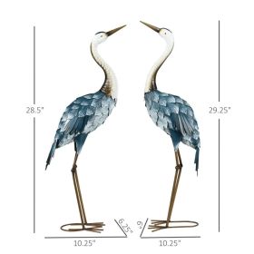 Crane Garden Statues, 28.5 29 Standing Bird Sculptures, Metal Yard Art Decor, Landscape Decoration Set Of 2, Blue (Option: Blue White Gray)