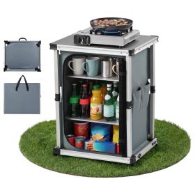 Folding Camping Storage Cabinet, Outdoor Portable Aluminum Lightweight Table, Quick Set-up Compact Kitchen Cook Station, With 3 Shelves And Carry (Option: default)
