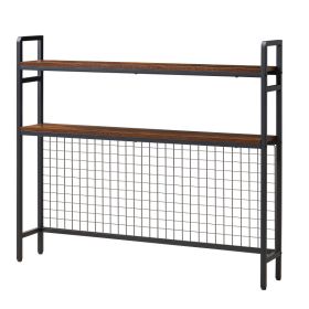 Desktop Bookshelf 3-Tier Countertop Storage Hutch With Grid Black, For Computer Desk, Metal Frame And Wooden Shelf, With Non-Slip Feet Pads, Desk (Option: default)