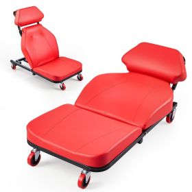 48.4 In 2-in-1 Mechanic Creeper, Adjustable Backrest Garage Creeper Seat, 570 Lbs Under Car Rolling Chair With 6 Swivel Casters, Padded Headrest (Option: default)