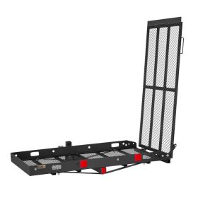 Hitch Mount Wheelchair Carrier Height Adjustable, 500LBS Steel Mobility Scooter Carrier Cargo Basket With Folding Ramp & Stabilizer Kit, Fits 2" (Option: default)