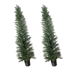 Artificial Topiary Cedar Tree 8 Ft Set Of 2 With Pot Greenery Decor, Premium PE Fake Trees, Year-Round Indoor & Outdoor Faux Green Plant For Fron (Option: default)