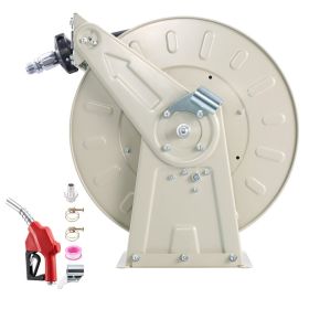Fuel Hose Reel, 1 Inch X 33 Ft Retractable, Spring Driven Auto Swivel Rewind, 300 PSI, Heavy-Duty Carbon Steel Construction With Industrial Grade (Option: default)