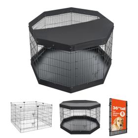 Dog Playpen 36 Inch 8 Panels Exercise Pen With Top Cover & Bottom Pad, Indoor Foldable Metal Pet Fence With Door, Heavy Duty Puppy Crate Kennel P (Option: default)