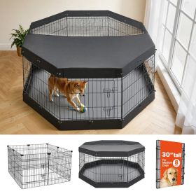 Dog Playpen 30 Inch 8 Panels Exercise Pen With Top Cover & Bottom Pad, Indoor Foldable Metal Pet Fence With Door, Heavy Duty Puppy Crate Kennel P (Option: default)