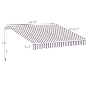 10' X 8' Retractable Awning, Patio Awnings, Sunshade Shelter W Manual Crank Handle, UV & Water-Resistant Fabric And Aluminum Frame For Deck, Balc (Option: Coffee and White Stripes)