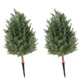 Artificial Topiary Cedar Bush 3 Ft Set Of 2 Greenery Fake Shrubs, PE Faux Trees With Ground Spikes, Indoor & Outdoor Green Plant For Front Door, (Option: default)