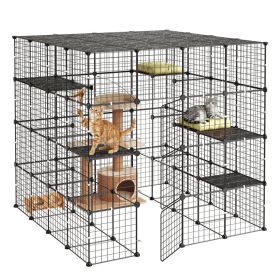 Cat Cage 4-Tier 55"x55"x55" Large DIY Cat Playpen Indoor Enclosure, Detachable Metal Wire Kennel Crate With 3 Doors & Locks, Exercise Place Ideal (Option: default)