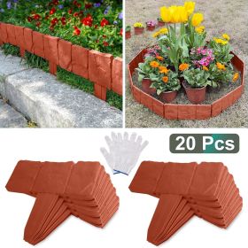 20 PCS Cobbled Stone Effect Plastic Garden Lawn Border Edging (Color: Red With Gloves)