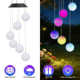 Solar Ball Wind Chime 7 Color Changing Wind Chime for Outside IPX4 Waterproof Outdoor Garden Yard Decor (Color: White)