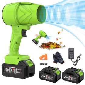 High Power Cordless Leaf Blower 20000RPM Turbo Jet Air Blower 20V Battery Operated Handheld Dust Snow Remover for Yard Lawn Driveway Home Outdoor (Color: Green)