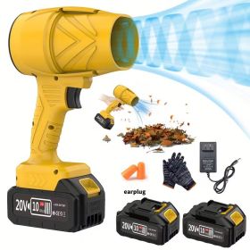 High Power Cordless Leaf Blower 20000RPM Turbo Jet Air Blower 20V Battery Operated Handheld Dust Snow Remover for Yard Lawn Driveway Home Outdoor (Color: Yellow)