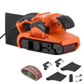 7A Belt Sander 3" X 21" Woodworking Belt Sander 6 Speeds 630-1200 FPM, 2-in-1 Handheld & Benchtop Sanding Machine With 2 Dust Bags, 10PCS Sanding (Option: default)
