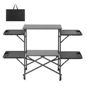 Camping Kitchen Table, Slim-Fold Cook Station, Portable Folding Table, With 4 Side Tables, Heat Resistant Tabletop, And Carrying Bag, Ideal For O (Option: default)