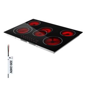 Electric Cooktop 30inch 5 Burners Stove Top 8900W 220V No Plug, Ceramic Built-in Radiant Electric Stove , With 9 Power Levels, Timer, Child Lock, (Option: default)
