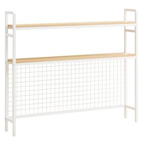 Desktop Bookshelf 3-Tier Countertop Storage Hutch With Grid White, For Computer Desk, Metal Frame And Wooden Shelf, With Non-Slip Feet Pads, Desk (Option: default)